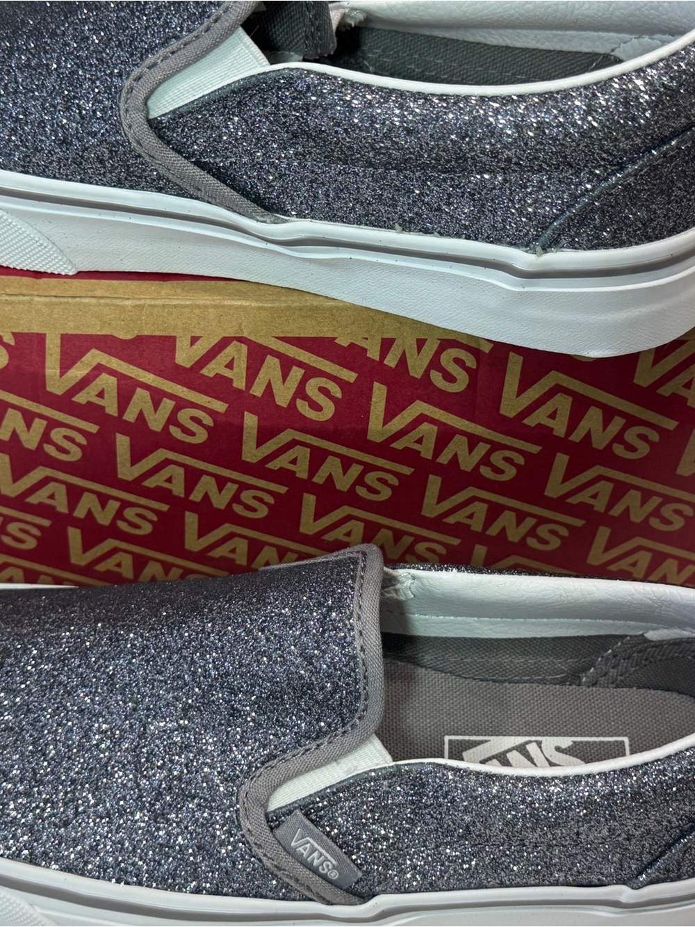 Vans Slip-On Glitter Loafers in Gray